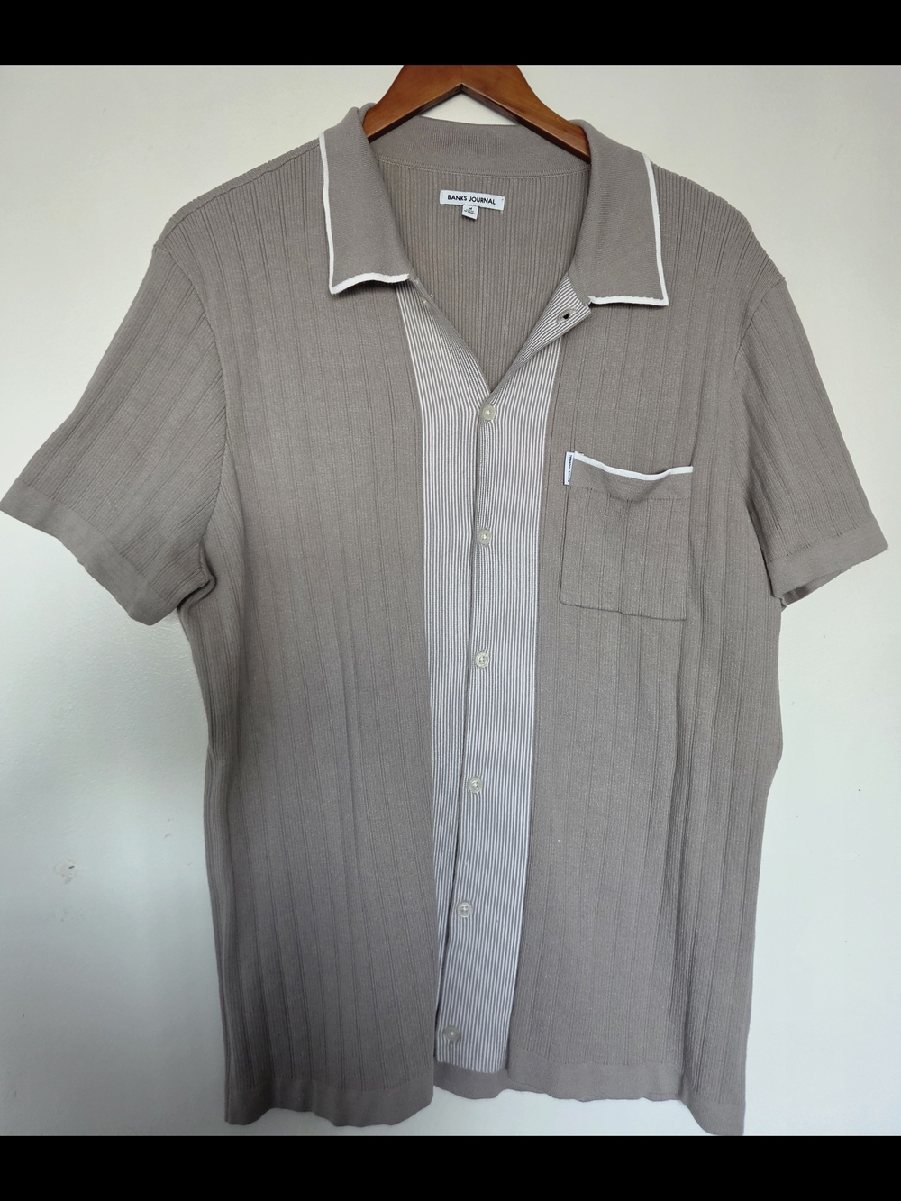 Banks Journal Taupe Short-Sleeve Button-Down Knit Shirt